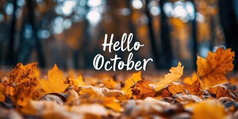 Hello October Month, autumn season, sweat october , Autumn concept, october month banner background with leaves