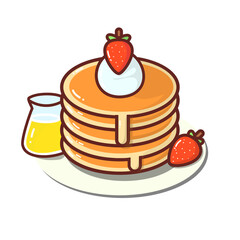 illustration of pancakes with strawberry topping and orange juice
