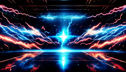 Fototapeta premium Neon Lightning Holographic Background for Cyber Sports Tournaments with Energy Flashes