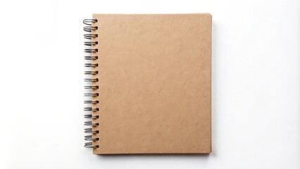 Top view of a closed blank notebook with a brown craft paper cover isolated on a background