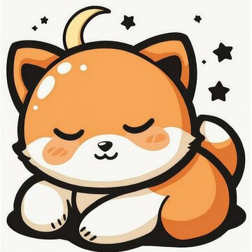 recommend clip art: Cute Cartoon Fox Sleeping Under a Crescent Moon