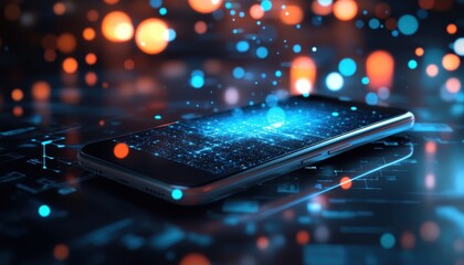 Futuristic Digital Smartphone with Glowing Particles