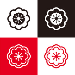 かわいい和風の花のアイコンセット＿家紋風