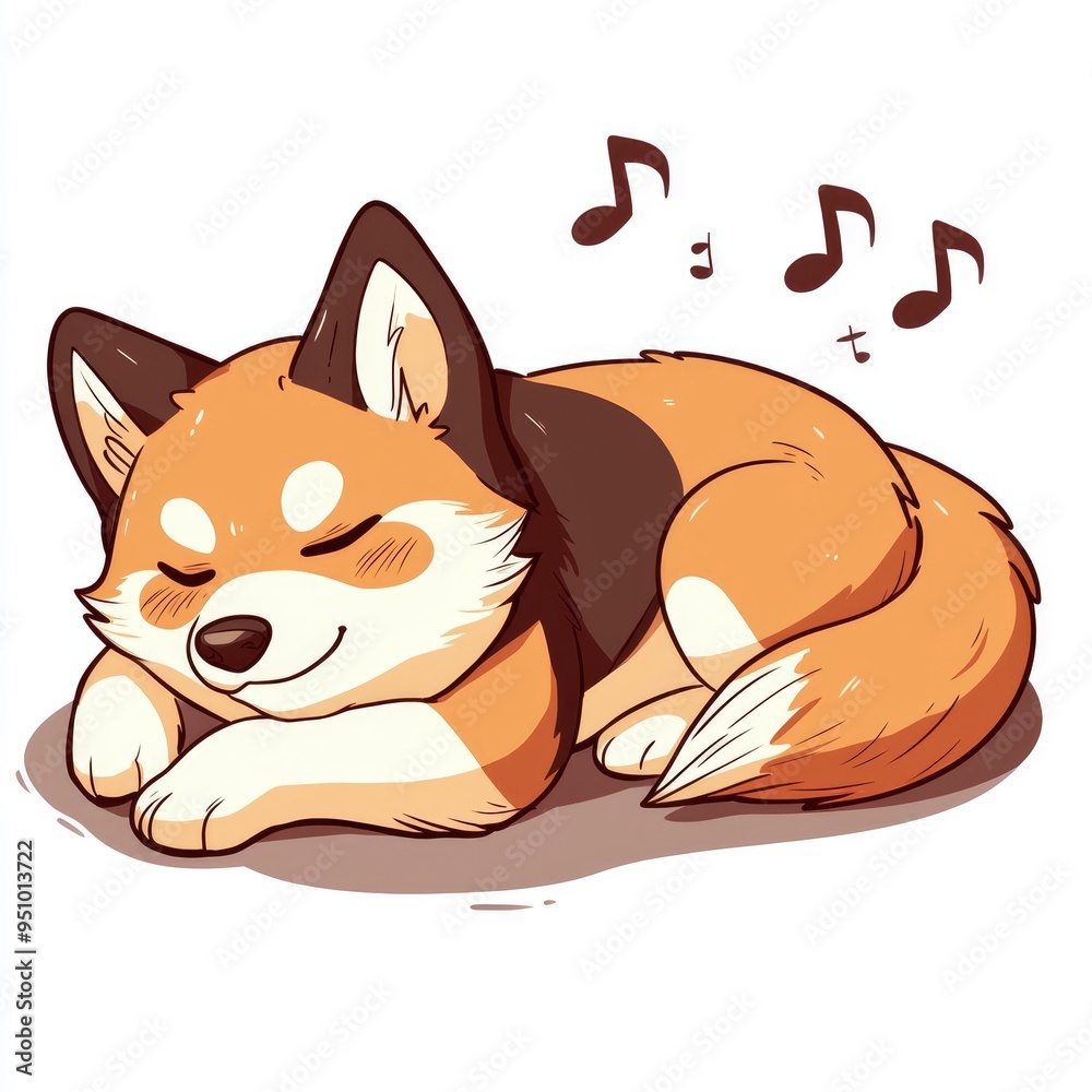 Poster Cute Cartoon Puppy Sleeping with Music Notes