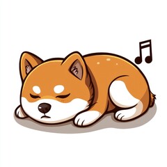 Cute Shiba Inu Dog Sleeping with Music Note