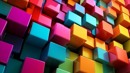 Obraz premium Abstract Colorful Cubes: 3D Geometric Design Rendering