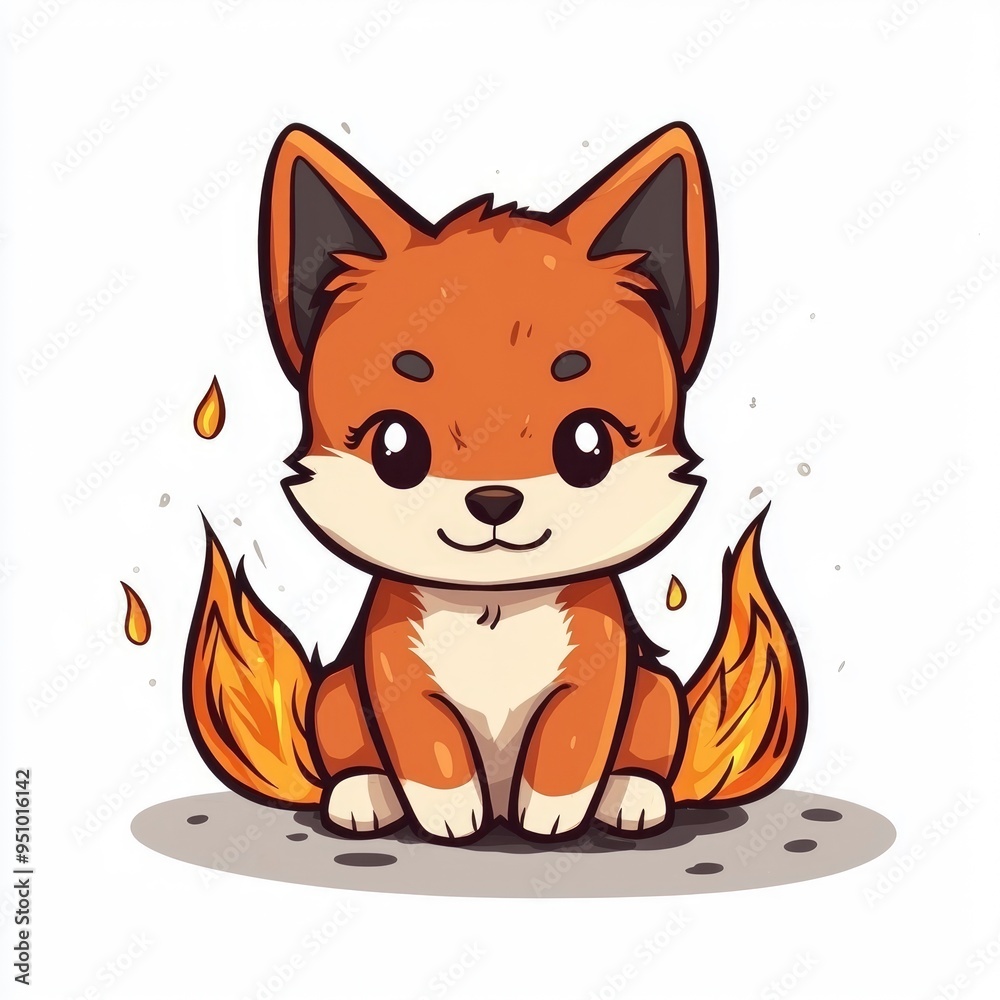 Wall mural cute cartoon fox with a burning tail