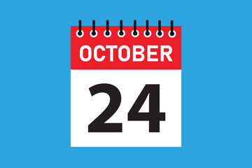 24 October . 24th October  professional modern exclusive daily calendar design. Meeting schedule flat icon icon design. White and red colour  paper. White,black color text. Vector illustration eps.
