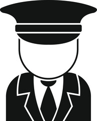 Black and white icon of a security guard wearing a uniform