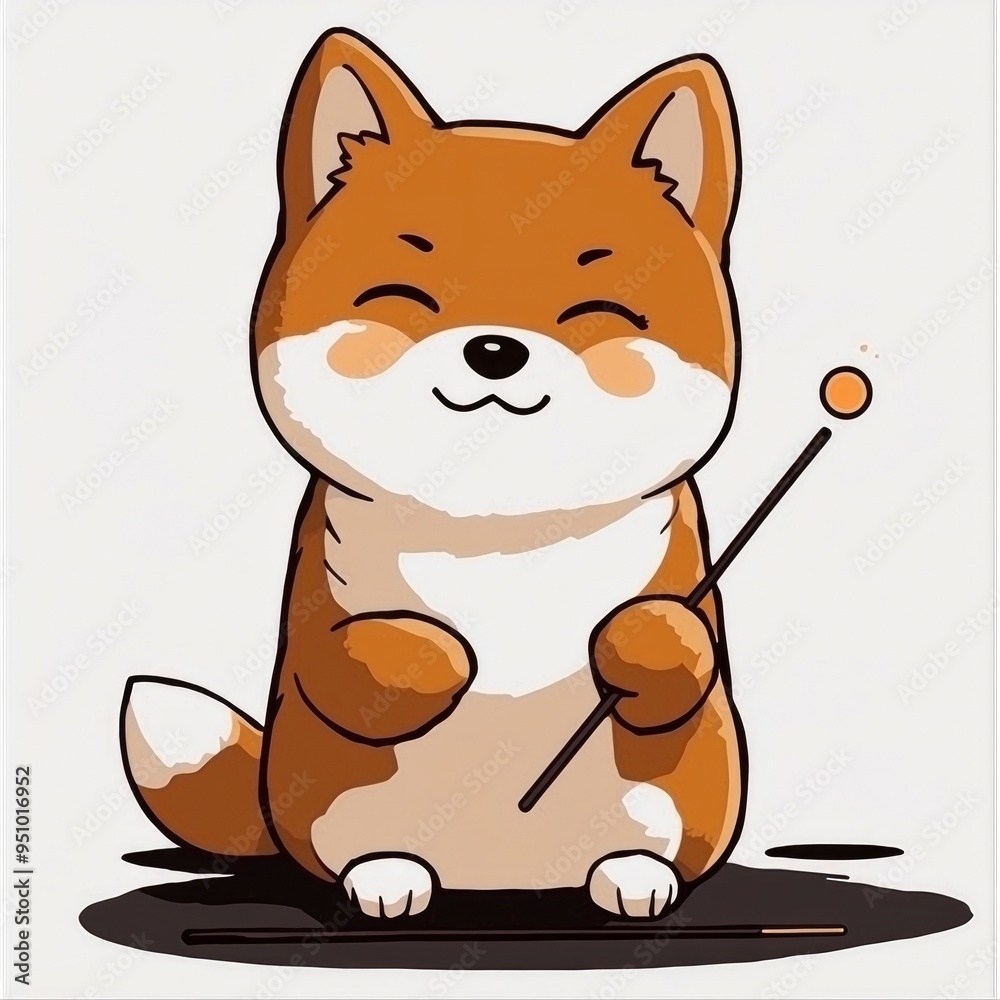 Canvas Prints cute shiba inu dog cartoon character holding a stick