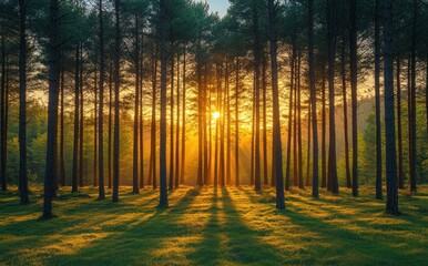 Fototapeta premium Golden Hour in the Pine Forest