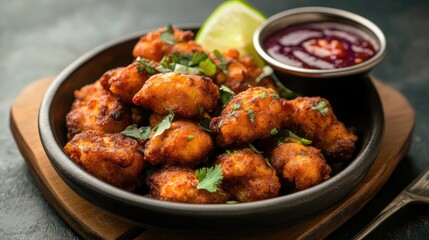 Crispy fried chicken bites in a pan. Perfect for showcasing a delicious, quick and easy dinner or snack.