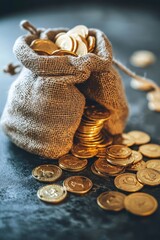 Overflowing Bag of Shiny Golden Coins: A Wealth of Riches