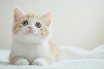 Cute kitten on a white blanket