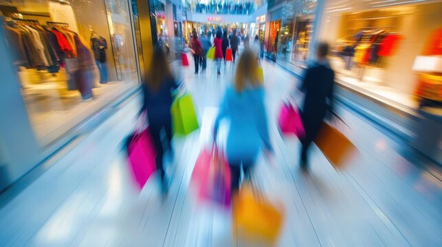 Blurred Shoppers in a Busy Mall