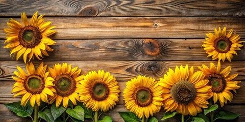 Sunflowers arranged beautifully on a rustic wooden background