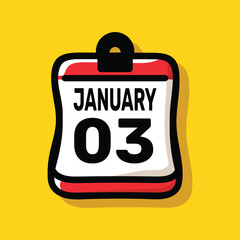 3 january calender color icon page year concept. number date text design.