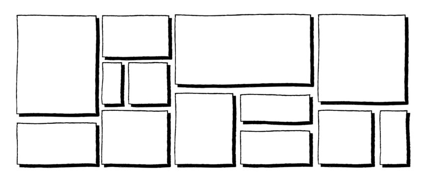 Rectangle Frames with Shadow! Hand drawn pencil or chalk square borders, highlight elements (Full Vector)