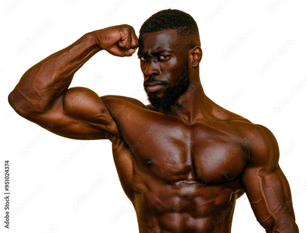 Poster Photo of black muscular man flexing his muscle shoulder person human.