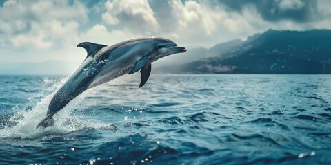 Bottlenose dolphin preparing to leap into the air