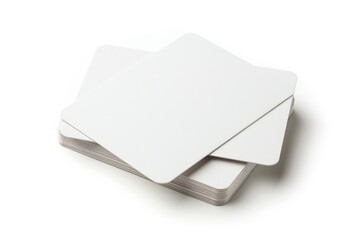 A pile of white cards stacked on top of each other, often used for note-taking or organization
