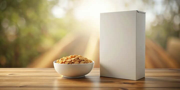 rendering of a cereal box mockup with a background
