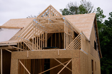 frame of a new plywood house beam building frame plank wall material