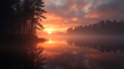 Fototapeta premium Golden hour reflecting on a calm lake