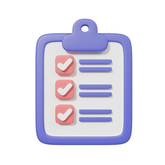 3D illustration with notepad or business analysis document with checkboxes of business data integrity and analysis concept isolated on transparent background.