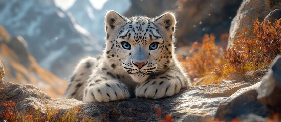 Snow Leopard Cub in Mountainous Habitat