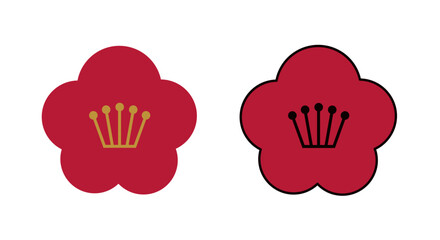 シンプルな和風の椿のアイコン＿家紋風＿赤＿線画