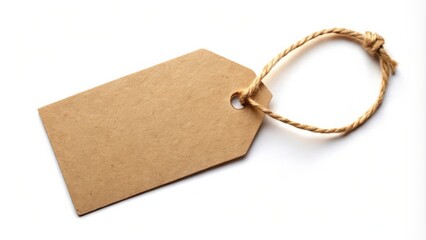 Blank paper price tag with string isolated on background for product labeling and pricing