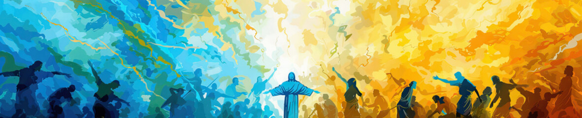 A colorful fresco depicting the life of Christ in shades of blue, yellow, and burnt orange, conveying the vitality and importance of his teachings.