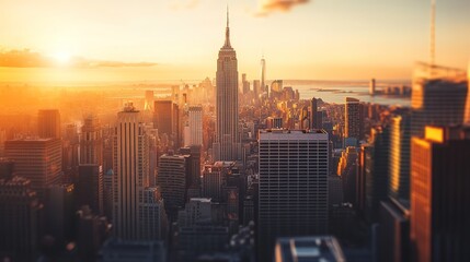 Golden hour over a bustling city skyline