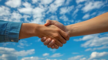 Professional Business Handshake with Copy Space in the Sky for Text