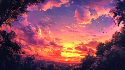 Obraz premium Early morning sunrise illuminating a vast valley