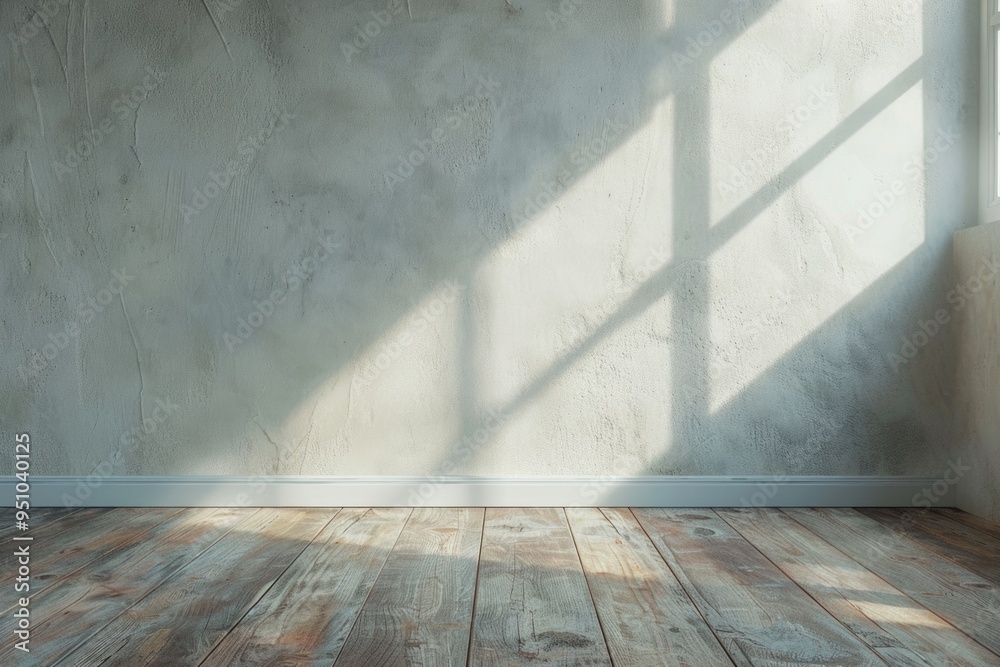 Poster A simple interior space with a wooden floor and a window, ideal for use in architectural or design projects