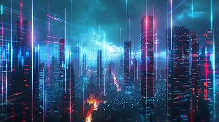 Fototapeta premium Futuristic Cityscape with Neon Lights