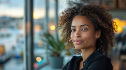 Professional businesswoman in a conference call with blank background for text overlay.