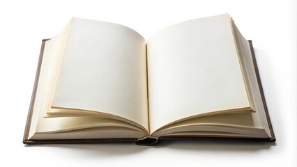 Open book isolated on white background with blank pages ready for customization