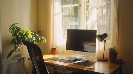 Home office setup inside a peaceful, quiet room in the house