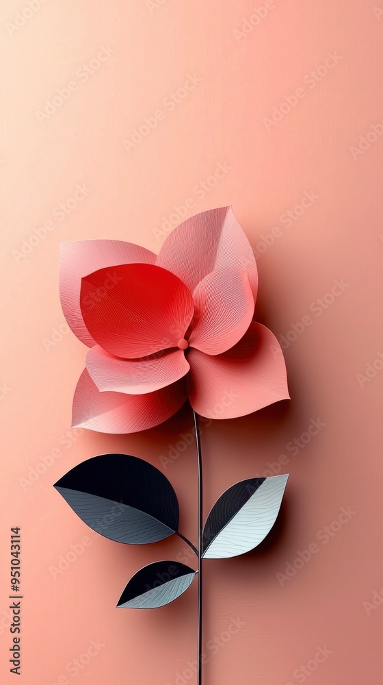 Poster Pink Paper Flower on Peach Background