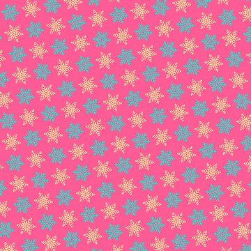 Colorful Christmas Snowflakes Winter Happy Holidays Ice Crystal Snowflake Grid Pattern Xmas Yuletide Pink 593