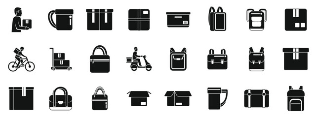 Case courier icons set. This set of icons shows the many different ways packages are delivered and the various types of packaging used