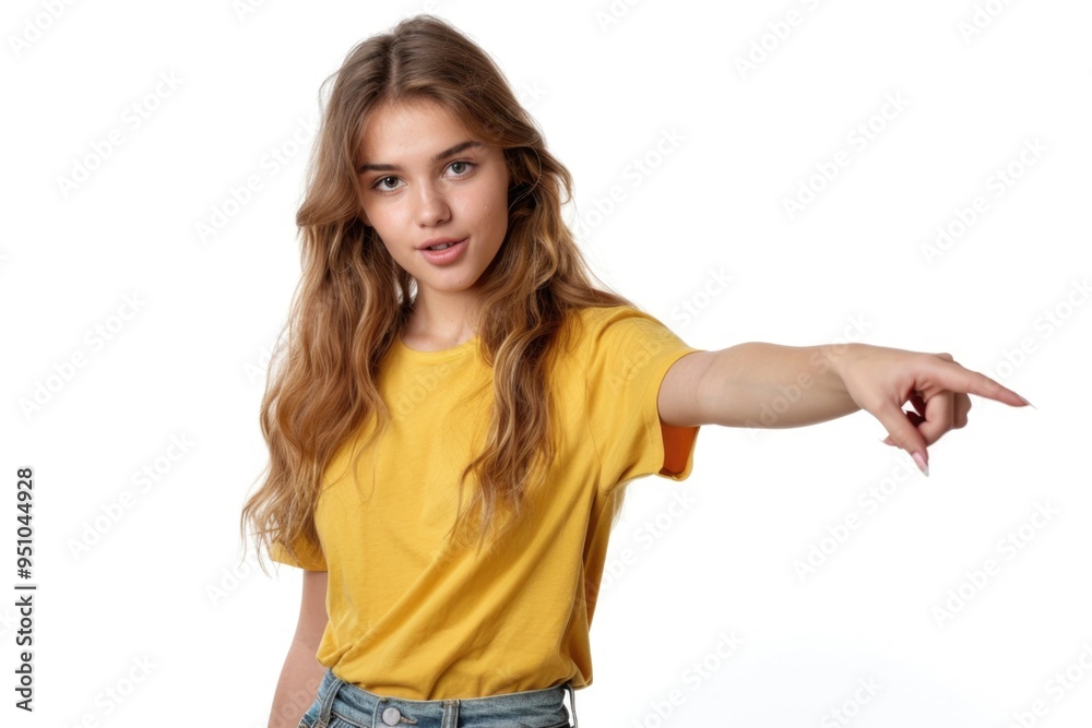 Poster A person gesturing with their index finger, indicating or emphasizing a point