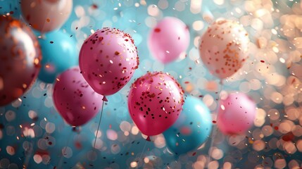 Festive Celebration Background with Confetti and Balloons for Congratulations Message