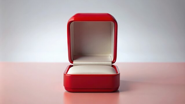 Blank red ring box mockup front view for jewelry presentation