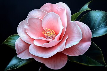 Delicate watercolor depiction of a blooming camellia flower, high-quality, floral elegance, exquisite and velvety blooms