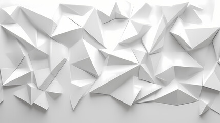 Obraz premium Abstract white geometric background, 3D low poly crystalline texture, minimalist architectural relief pattern for modern web design and corporate branding
