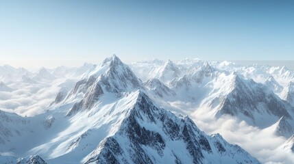 Fototapeta premium Majestic Snow-Capped Peaks: Aerial View of a Mountain Range 2